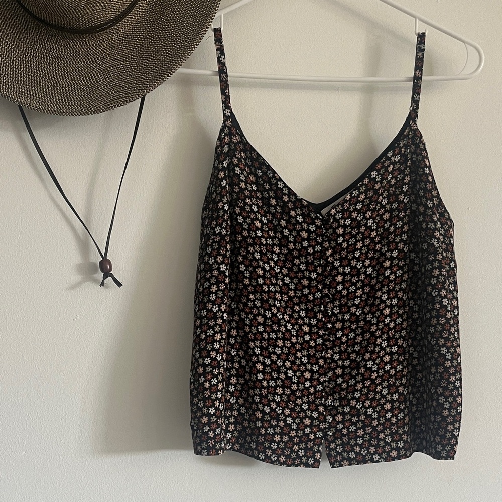 Madewell Black Floral Tank Cami with BUTTONS